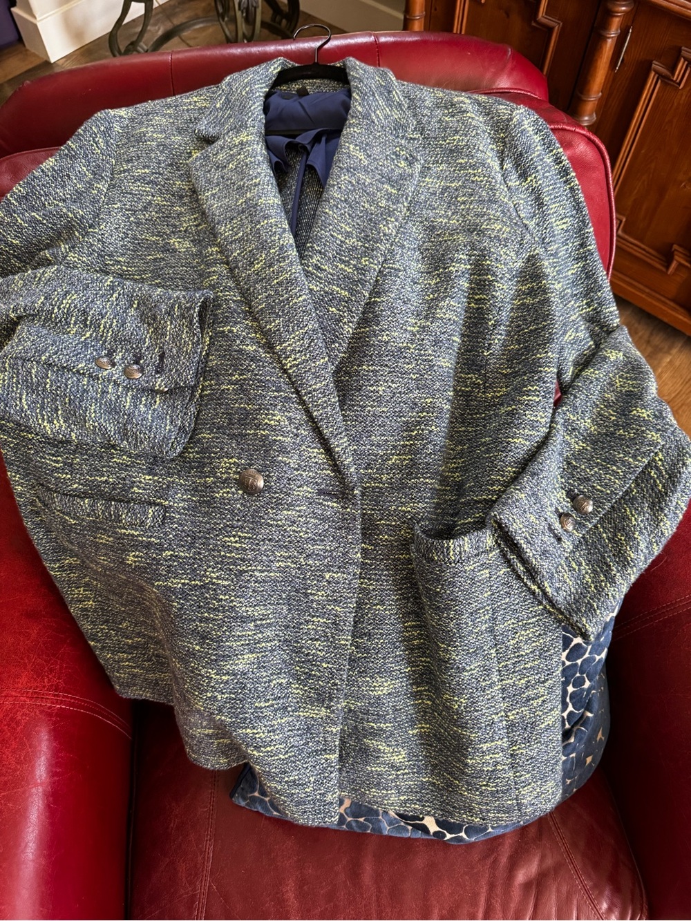 Talbots Heathered Gray Blazer with Yellow Flecks